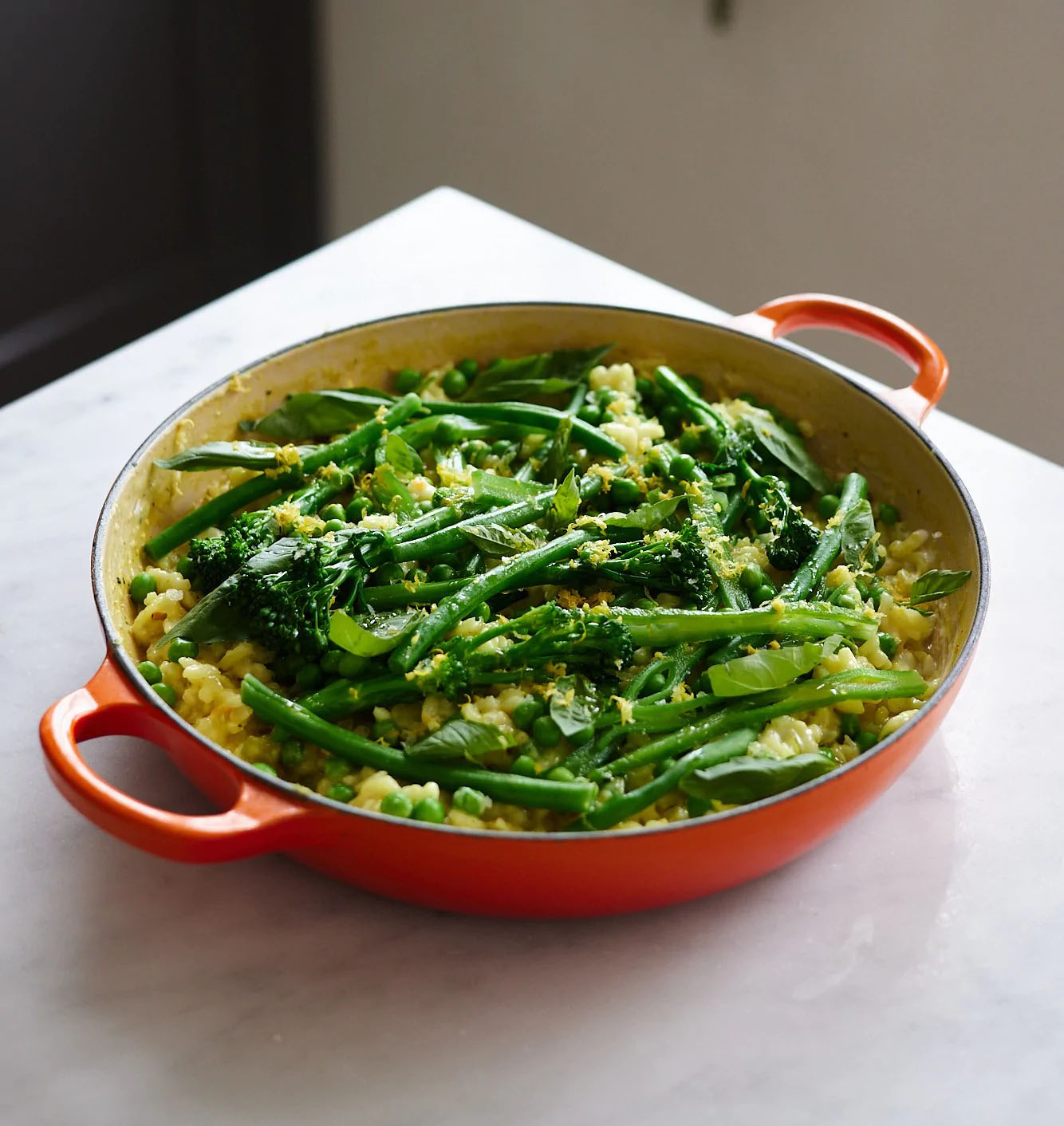 Lemony Spring Greens Risotto with Fresh Basil