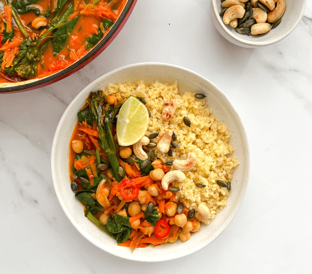 A bowl of colourful chickpea curry 