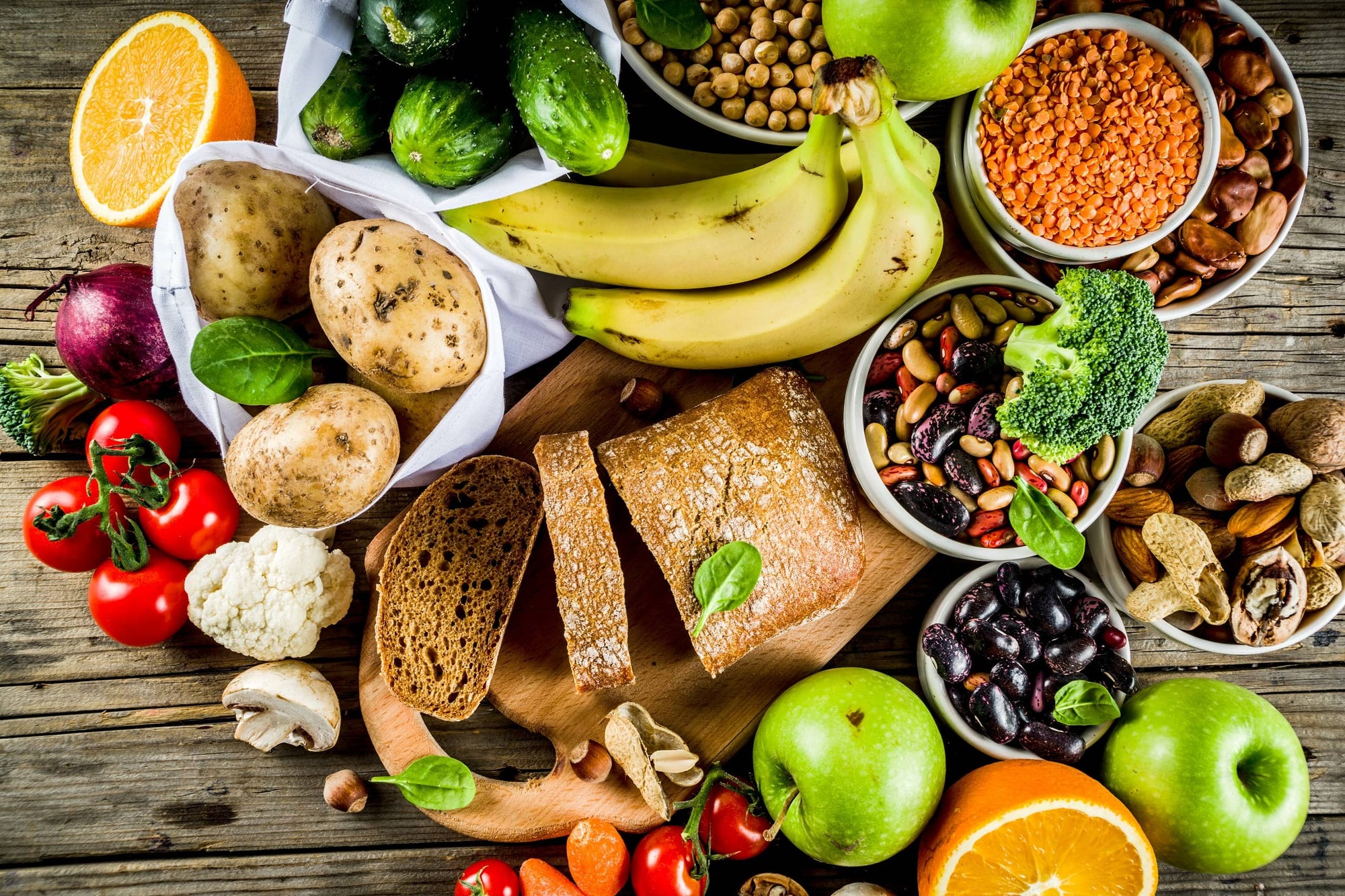 A table full of higher-fibre foods