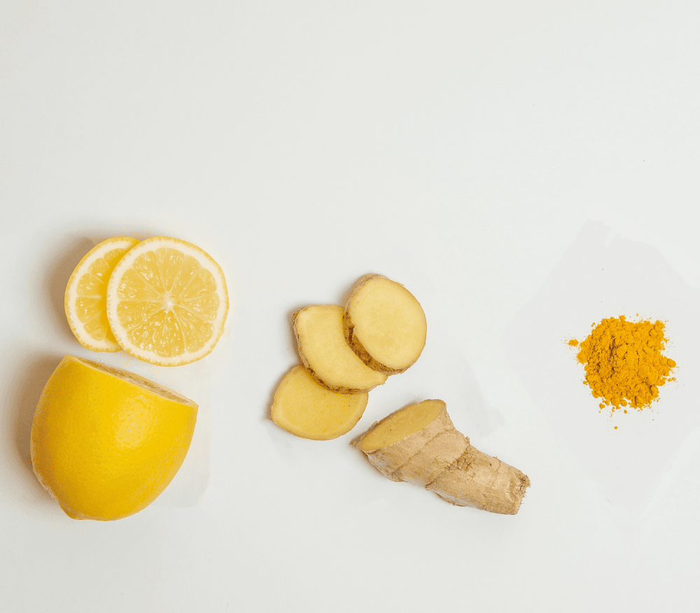 sliced lemon, ginger and turmeric