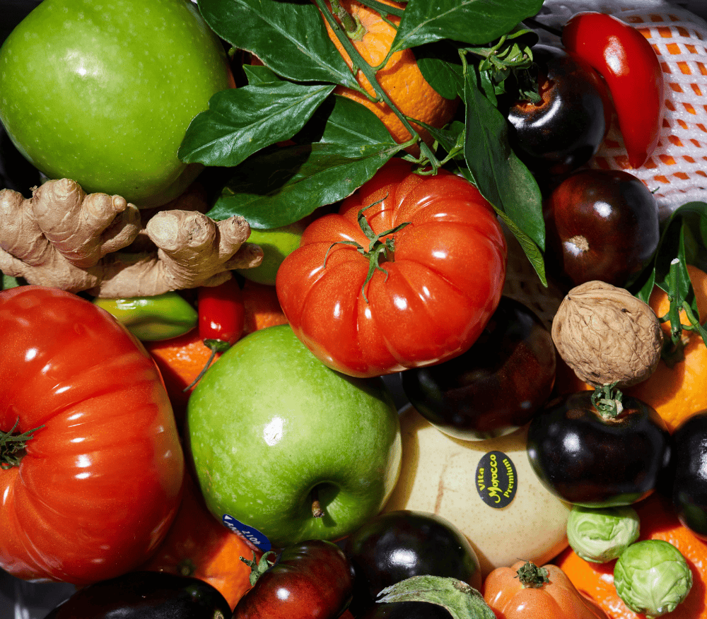 An array of colourful fruit and veg