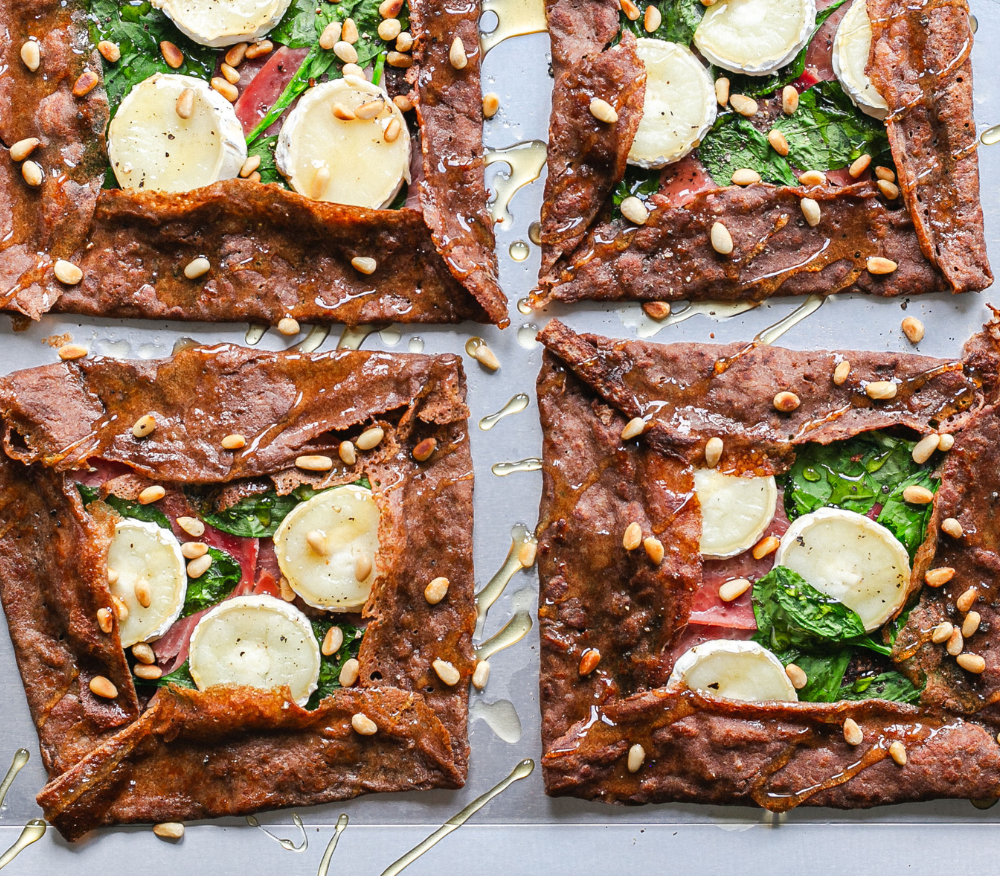 Honey and goat’s cheese teff galettes