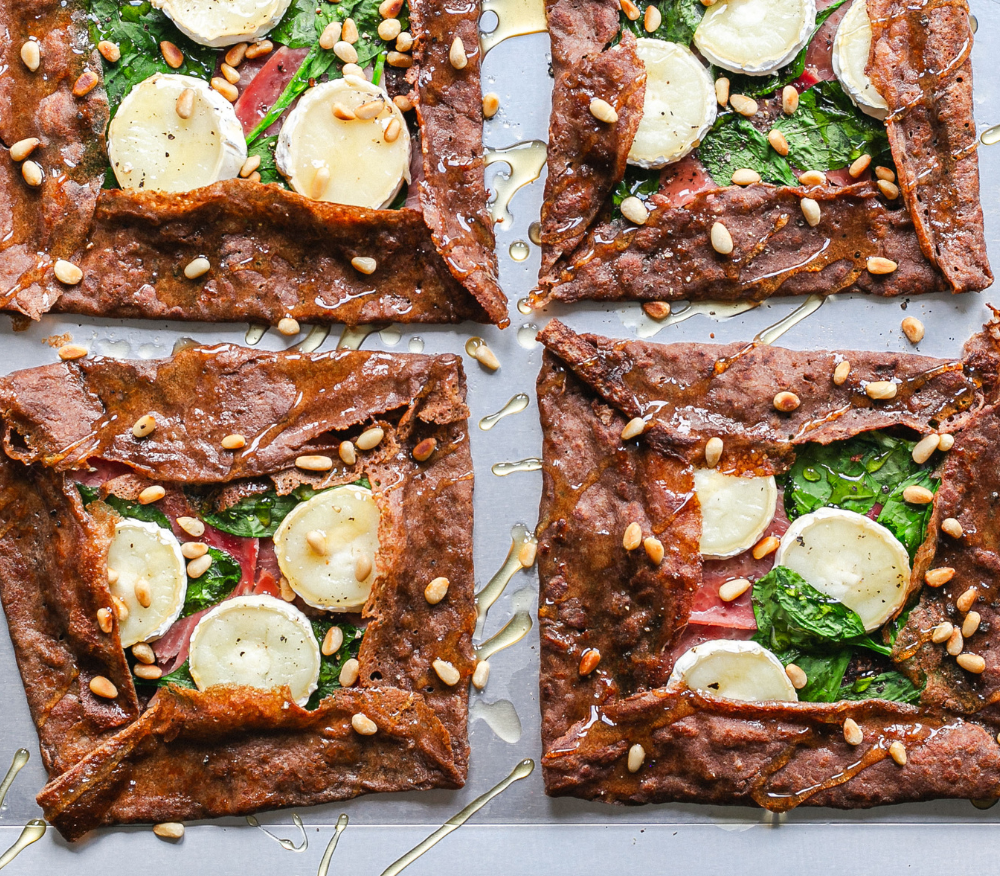 Honey and goat’s cheese teff galettes 