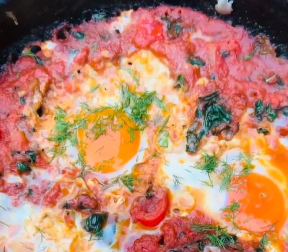 A pan of veg-packed shakshuka