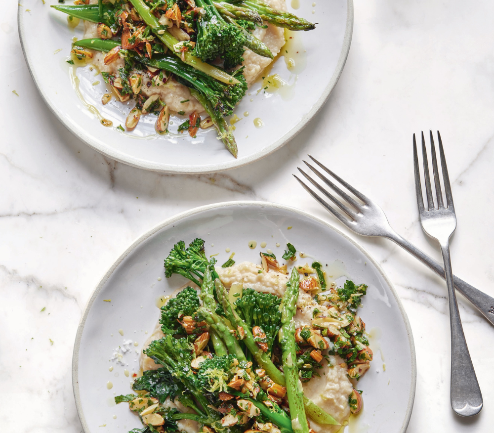A plate of butter bean mash and greens
