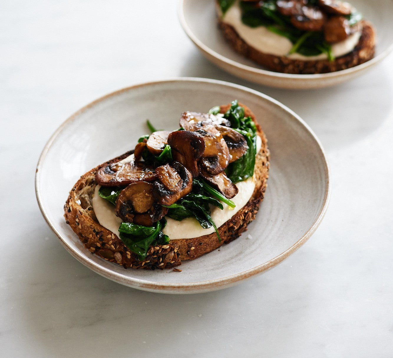 Miso Mushrooms, White Bean Hummus and Spinach on Toast - Deliciously Ella