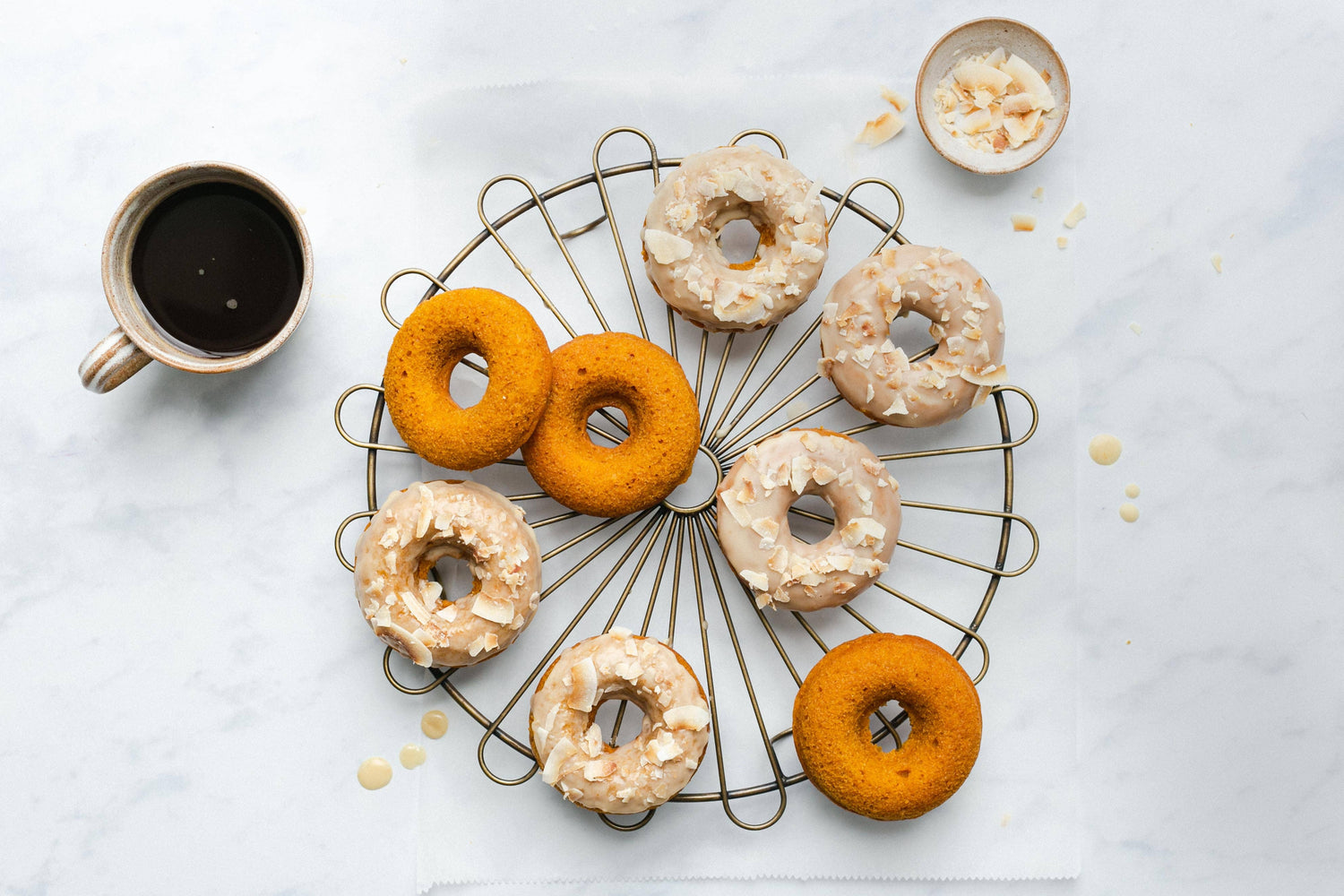 Baked Pumpkin Doughnuts with a Toasted Coconut and Maple Glaze - Emma Hatcher