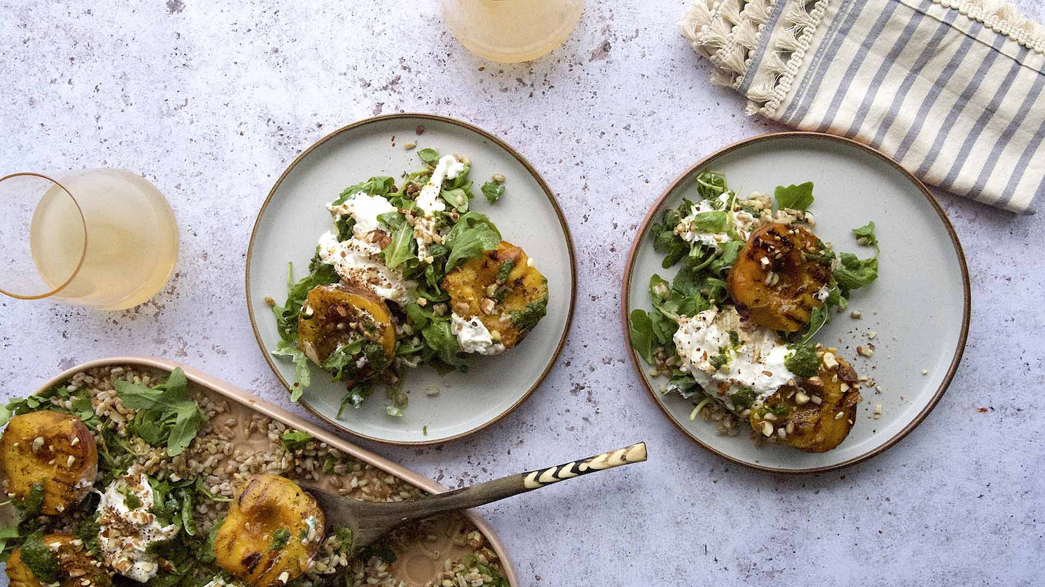 Griddled Peach, Burrata and Spelt Salad