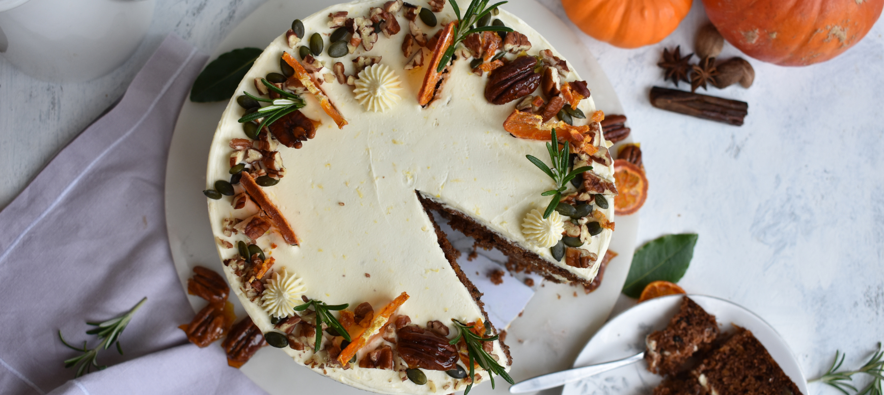 Pumpkin, Pecan, Spice Cake with Lemon Cream Cheese Frosting - Steph Blackwell