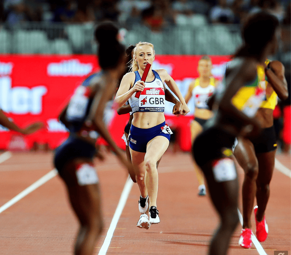 Amy Allcock running the relay for team GB