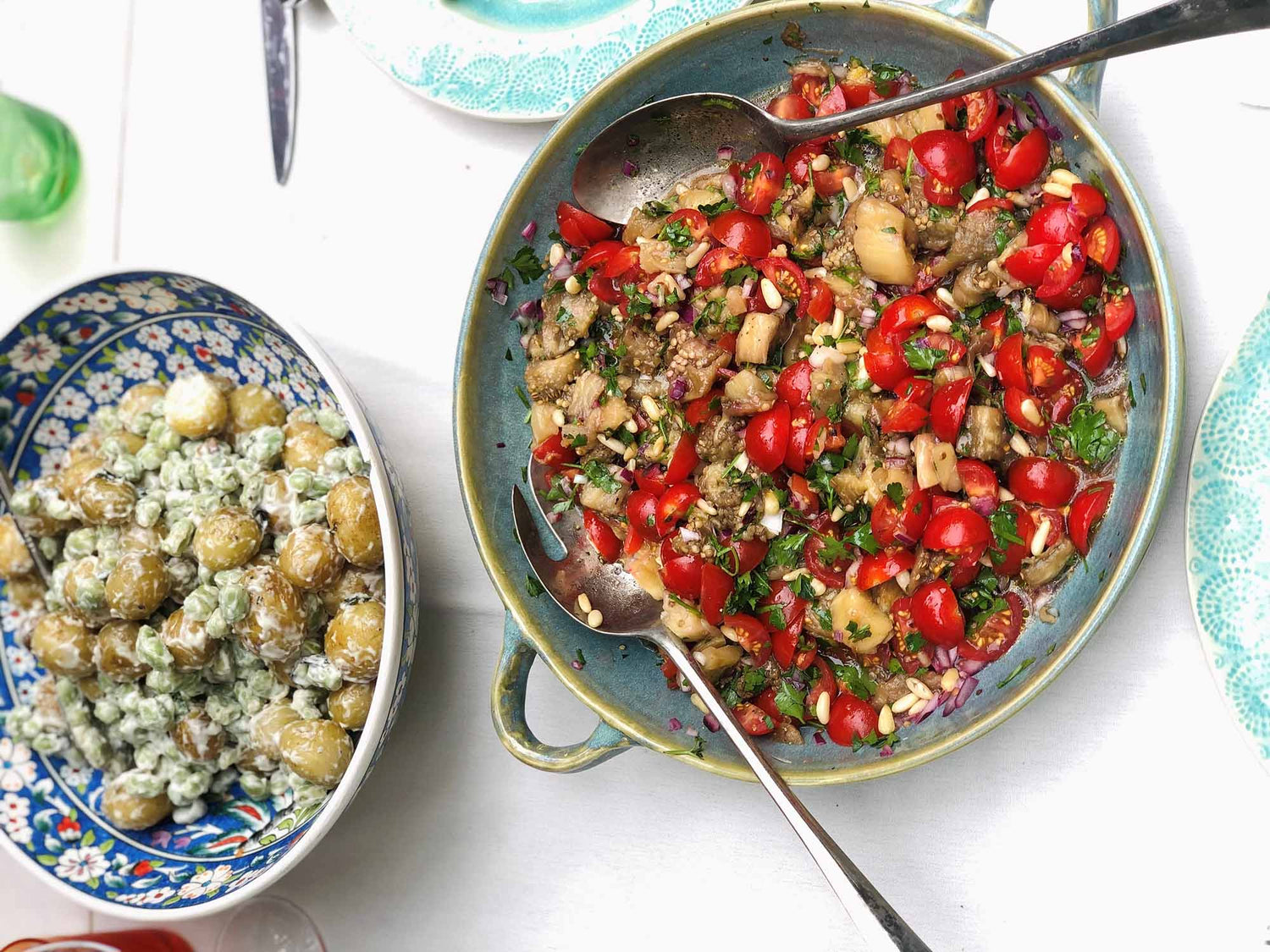 Smokey Aubergine, Pine Nut and Cherry Tomato Salad