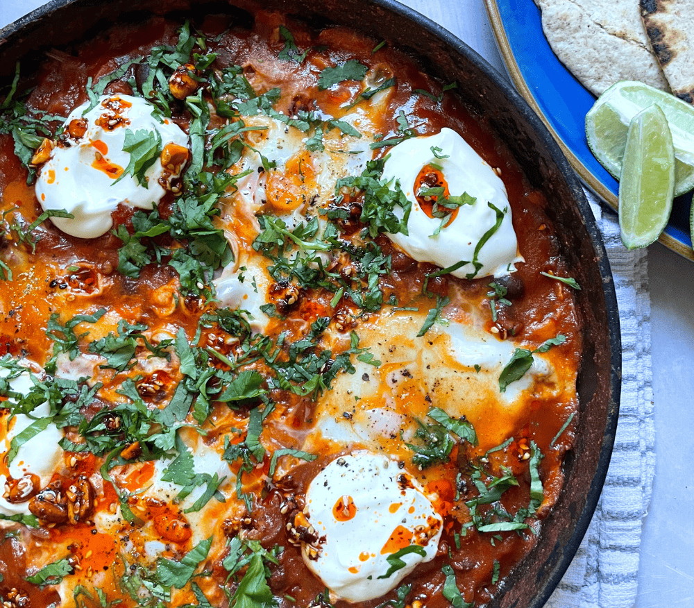 A bowl of black bean shakshuka