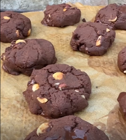 A batch of hazelnut choc chip cookies
