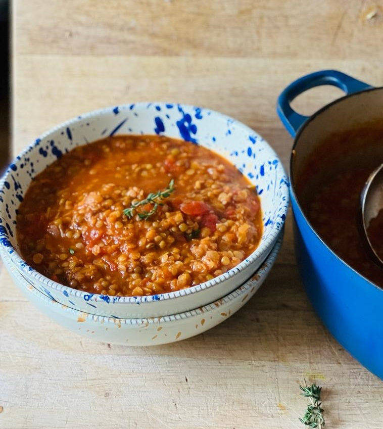Bowl of lentil and tomato soup