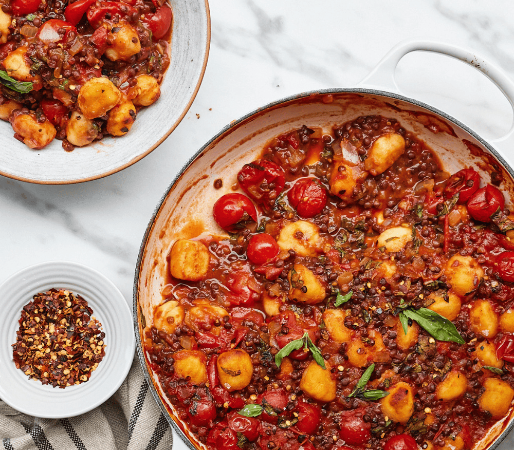 A big pan of tomato gnocchi