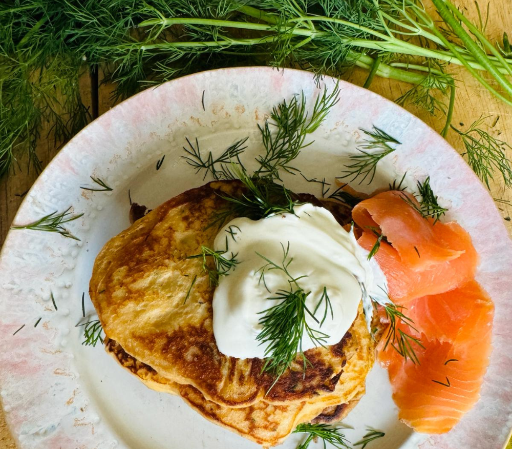 Lemon ricotta hotcakes with smoked salmon by Lizzie King