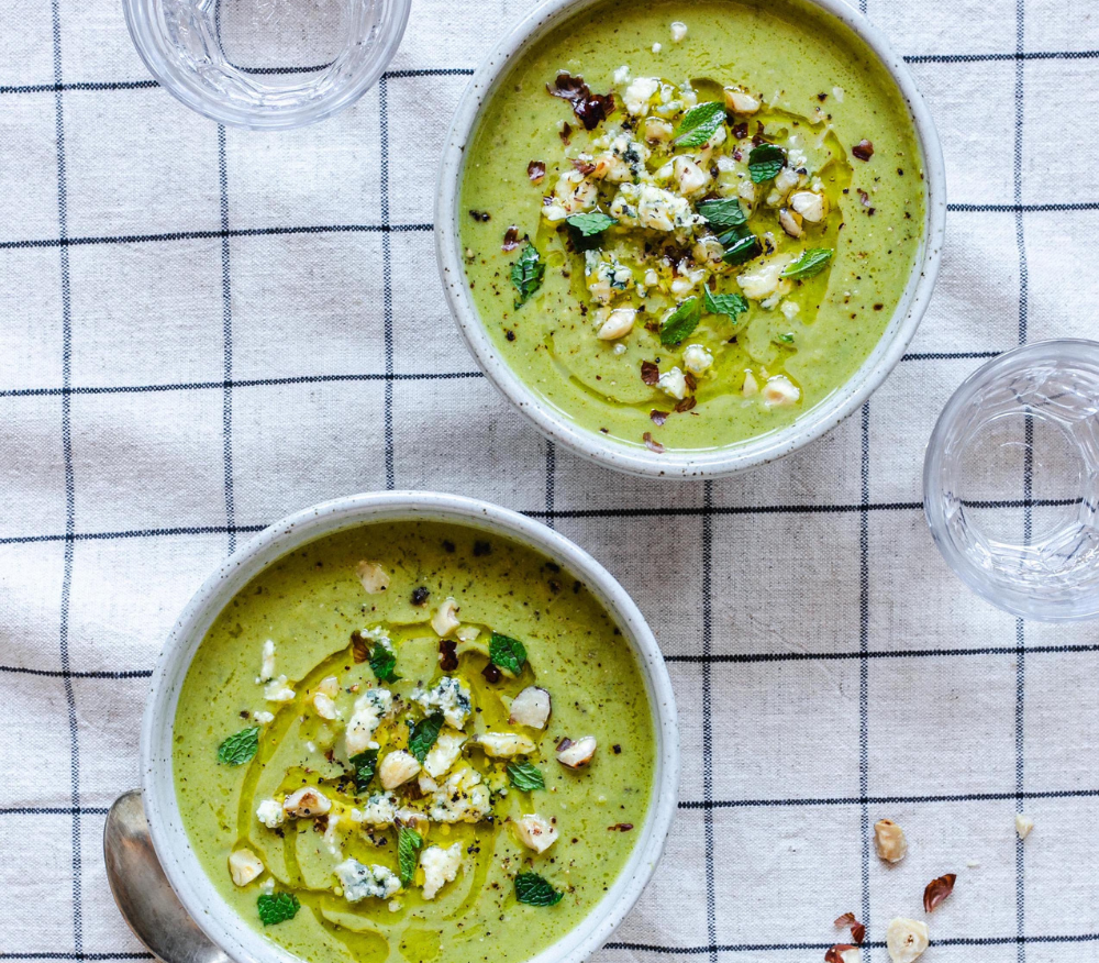 Pea, Mint and Blue Cheese Soup by Emma Hatcher