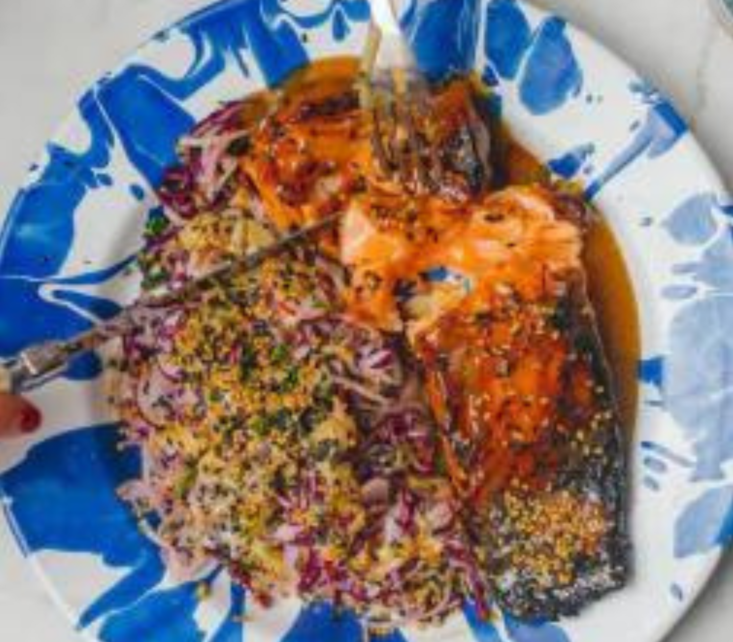 Miso Salmon and Rainbow Kraut with Miso Sesame Dressing