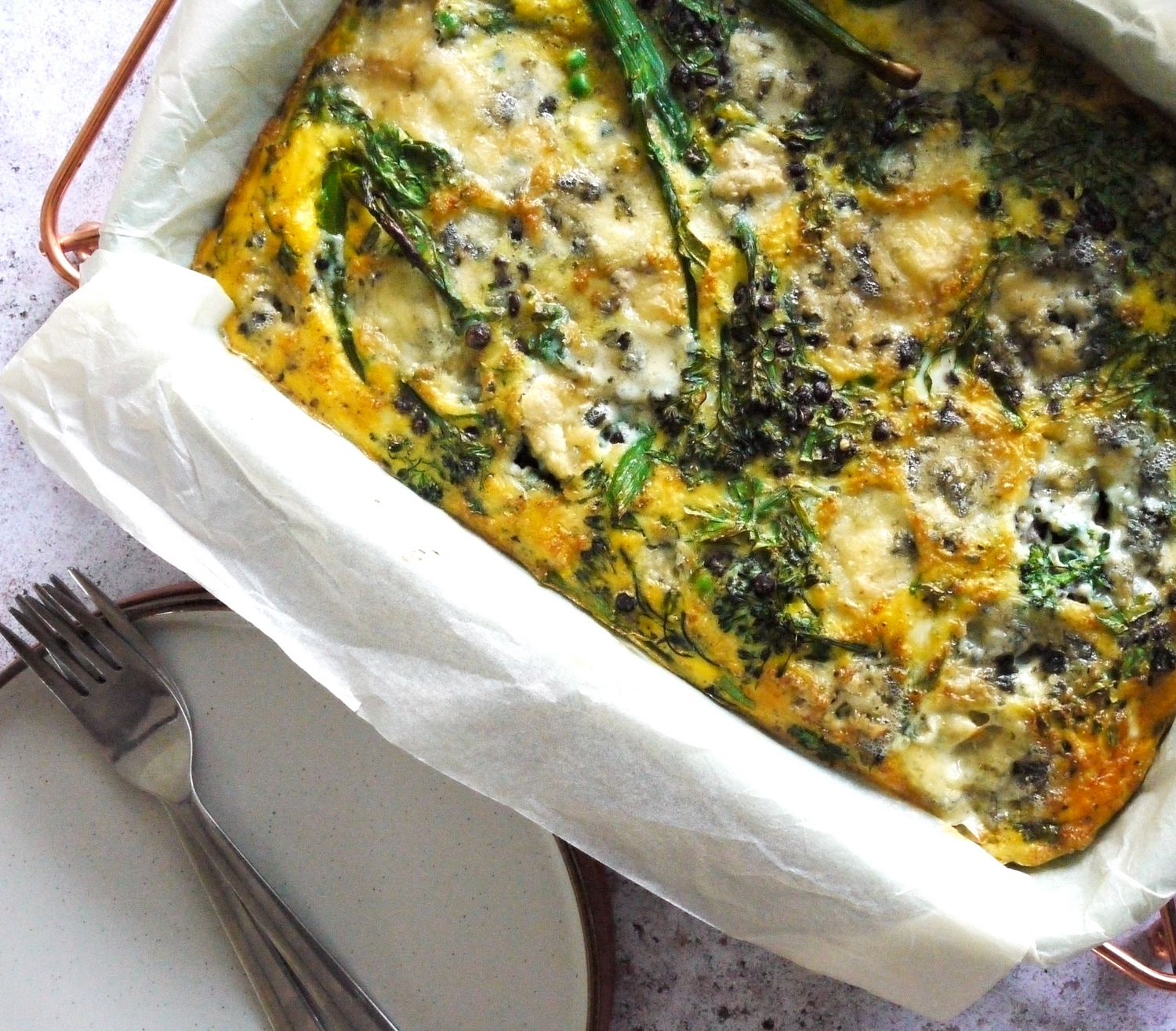 Oven-Baked Frittata With Peas, Puy Lentils & Broccoli - Laura Tilt