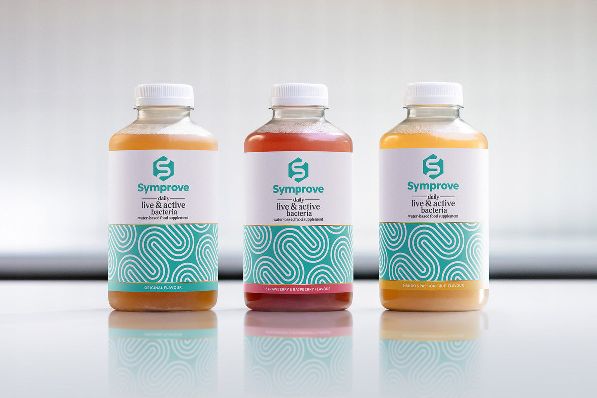 Three Symprove bottles showing product range
