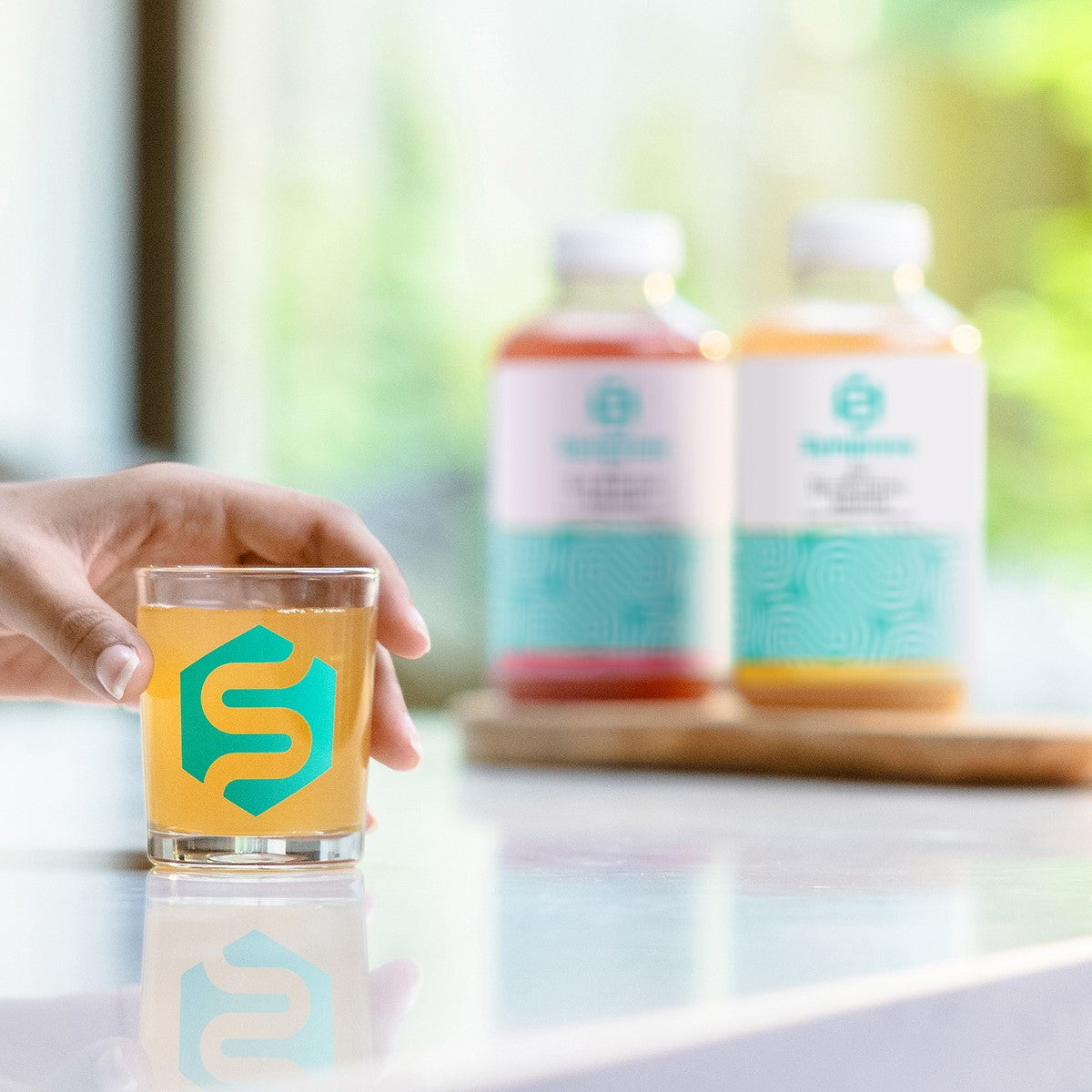 Shot glass for taking Symprove liquid probiotic